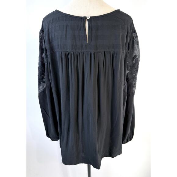 J. Jill Textured Appliqué Top Size 3X Blouse Black Boho - Picture 6 of 10